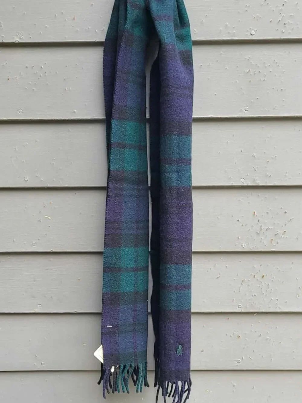 Polo Ralph Lauren 100% Lambswool Green Black Plaid Scarf NWT